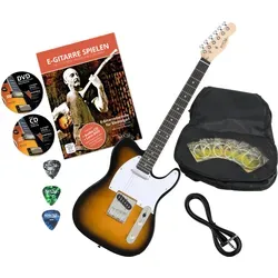 Rocktile Pro TL100-SB E-Gitarre 2-Tone Sunburst Set mit Zubehör - Hochwertige E-Gitarre aus der Pro Classic-Series mit Linde-Korpus und Palisander-Hals. Das Set enthält alles, was Sie für den Einstieg benötigen – ideal für Anfänger und Fortgeschrittene.