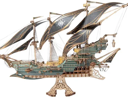 Die maritimen Abenteuer des Piratenschiffs Sparrow, 3D-Puzzles für Erwachsene und Kinder zum Bauen, Grün, Howcat, Holz, 518 Teile