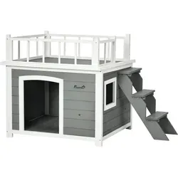 PawHut Hundehütte Tannenholz mit Dachterrasse - Geräumige Hundehütte aus Tannenholz mit praktischer Dachterrasse und Leiter, ideal für entspannte Sonnenplätze und Geborgenheit für Ihren Hund.