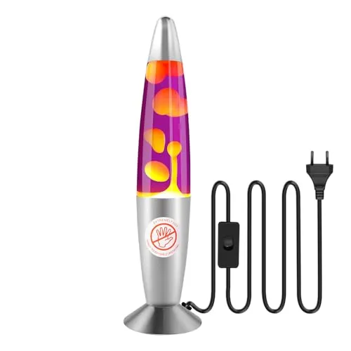 Ajacxet Lavalampe Retro Deko – Violett Gelb Lava Lampe 34 cm, Aluminium Körper, R39 25W E14 Glühbirne, Stimmungslampe für Wohnzimmer, Schlafzimmer, Geschenkidee für Erwachsene & Kinder