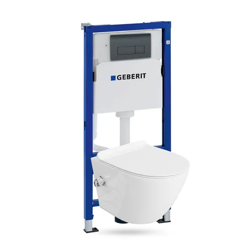 GEBERIT Duofix Vorwandelement + Wand WC Salto Weiß + Knopf Delta 25 Schwarz Set
