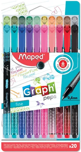 Maped Fineliner Graph'Peps Premium 20er Kunststoff-Etui in schwarz von Maped
