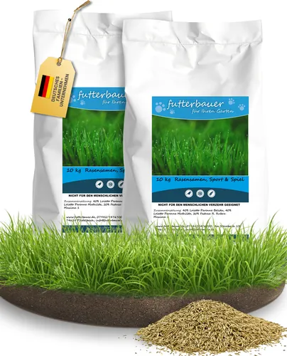 Futterbauer Rasensamen Sport & Spiel 2 x 10 kg - Rasensamen für strapazierfähigen, dichten Rasen – ideal für Garten und Spielflächen, mit schneller Keimung und hoher Trittfestigkeit. Pflegeleicht und langlebig!