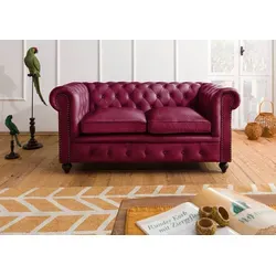 Chesterfield Sofa 2-Sitzer Echtleder rot #402 - Sofa & Sessel: Elegantes Chesterfield Design in hochwertigem Echtleder, ideal für stilvolle Wohnzimmer, Maße 158x82x75 cm, kein Montageaufwand.