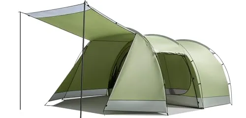 Tunnelzelt,Camping Zelt 4 Personen Zelte 5000mm wasserdichte Familienzelt Gruppenzelt 420x260 x150cm Campingzelt mit Vorzelt Schlafkabine Tent mit abnehmbarem Zeltboden