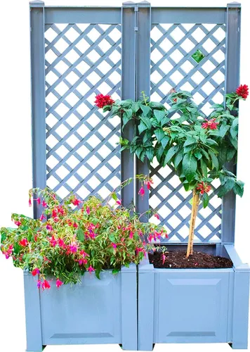 KHW Pflanzkasten mit Spalier 43 cm - 2er-Set, grau - Rankkästen im 2er Set mit Spalier, ideal für vertikales Gärtnern. Pflegeleichtes Material aus 100% Kunststoff, perfekt für Balkon oder Garten.