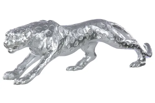 Casablanca Deko Figur Skulptur XL - Gepard Silberfarben Matt - Statuen aus Kunstharz, 80 cm langer Gepard in elegantem Silber, perfektes Geschenk für jeden Anlass – ideal für Wohnzimmer-Dekoration.