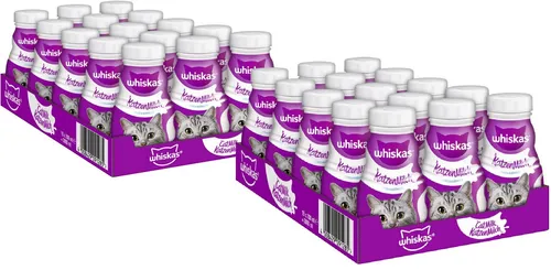 WHISKAS® Katzenmilch 30 x 200ml - Leckere Katzenmilch mit weniger als 0,1 % Laktose, speziell für empfindliche Katzenmägen. Enthält wichtige Mineralstoffe für eine ausgewogene Ernährung und sorgt für ein cremiges Geschmackserlebnis, das Katzen lieben.
