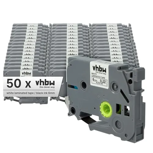 vhbw 50x Schriftband-Kassette Ersatz für Brother TZE-211, TZ-211 für Etiketten-Drucker 8m x 6mm Schwarz auf Weiß