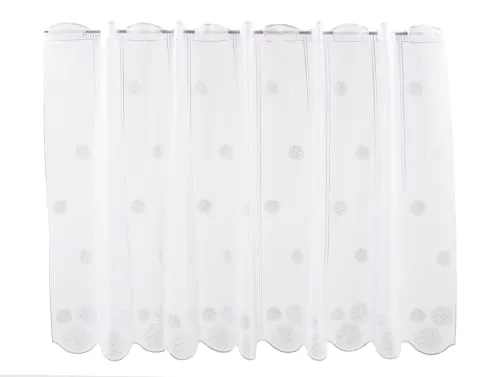 Scheibengardinen Höhe Variabel Scheibengardine bestickte Kugeln 100 cm hoch Weiß - Wunschbreite frei wählbar durch gekaufte Menge in 15,5 cm Schritten - Meterware