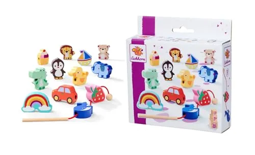 Eichhorn Fädelspiel – Motorikspielzeug mit 13 Formen - Sortier- & Stapelspielzeug mit 13 bunten Holzfiguren, fördert spielerisch Feinmotorik und Konzentration – ideal für kreative Spielstunden ab 3 Jahren.