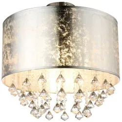 GLOBO LIGHTING LED Deckenleuchte, Deckenleuchte Kristallleuchte Wohnzimmerleuchte E27 silber Textil