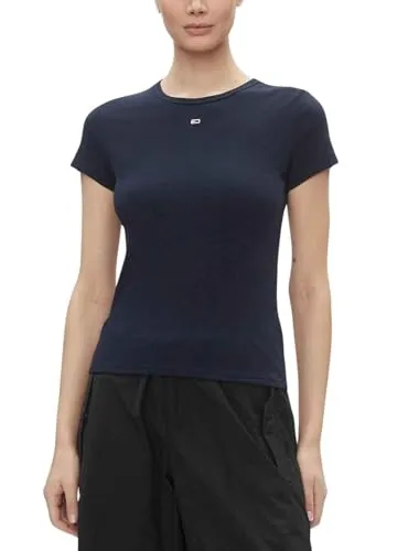 Tommy Jeans Damen T-Shirt Kurzarm Slim Essential Rib - T-Shirts für Damen, aus 95% hochwertiger Baumwolle für optimalen Tragekomfort, ideal für Freizeit und Bürolooks.