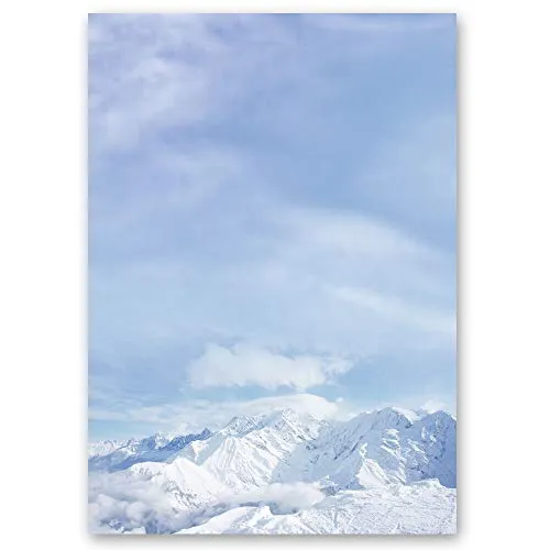 Blatt Briefpapier Natur & Landschaft, Jahreszeiten - Winter BERGE IM SCHNEE - DIN A4 Format - Paper-Media 20