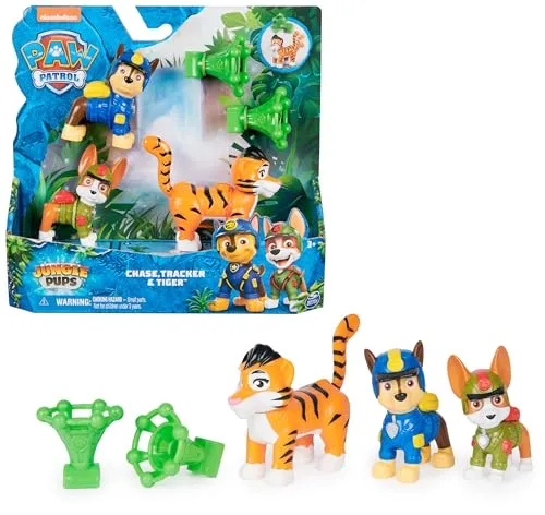 PAW Patrol Jungle Pups – Hero Pups Figuren-Set mit 2 Hundefiguren (Chase & Tracker) und Einer Tiger-Figur mit Wurffunktion, Spielzeug geeignet für Kinder ab 3 Jahren