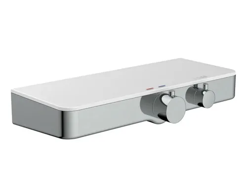 Schütte 60535 Ocean Thermostat Duscharmatur Set - Duscharmaturen mit integriertem Verbrühschutz bei 38°C, hochwertige Materialien und elegantes Design mit Glasablage für Sicherheit und Stil in jedem Badezimmer.