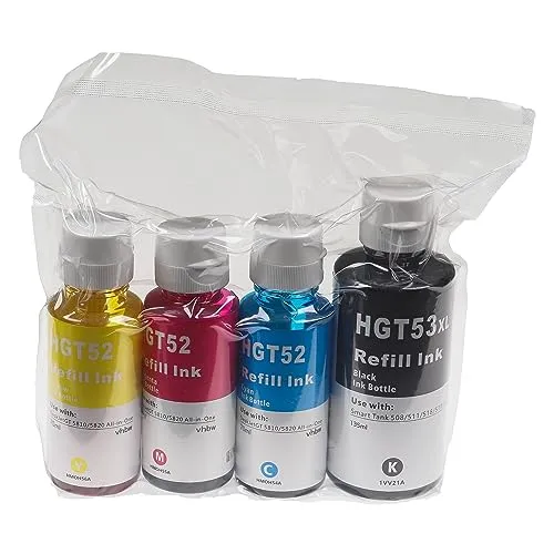 vhbw 4X Tintenpatronen kompatibel mit HP Smart Tank Plus 570 Wireless All-in-One, 655 Drucker - Set Cyan, Magenta, Yellow, Schwarz (Wiederaufgefüllt)