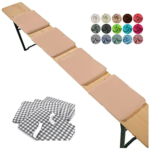 heimtexland ® Sitzkissen 4er Set Bierbank Polster Auflage Bierzeltgarnitur Garten Deko Kissen Typ859 Beige