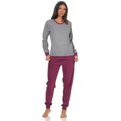 Normann Pyjama Damen langarm Frottee Schlafanzug mit Bündchen grau 44/46