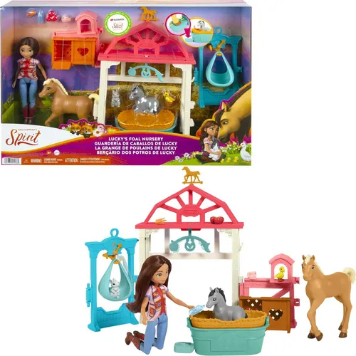 Dreamworks Spirit HCH37 - Luckys Tierbaby-Pflegestation, interaktives Spielset mit 4 Tierfiguren und beweglicher Waage, ideal für Tierliebhaber ab 3 Jahren