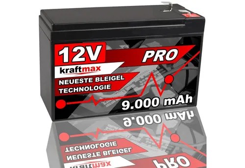 kraftmax Industrial Pro Bleiakku 12V 9Ah - Hochleistungs-AGM-Bleiakku mit extrem hoher Zyklenfestigkeit und langer Lebensdauer. Ideal für professionelle Anwendungen in Industrie, Medizin und Solar-Technik. Wartungsfrei und schnellladefähig.