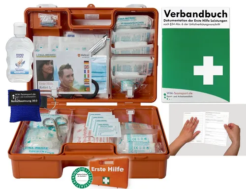 WM-Teamsport Erste-Hilfe-Koffer (M) DIN 13157 mit Hygiene-Gel und Notfallbeatmung - Praktischer Erste-Hilfe-Koffer (M) nach DIN 13157, ideal für Betriebe und Haushalte. Inklusive Hygiene-Gel und Notfallbeatmungshilfe. Robustes Design mit einfacher Nachbestellmöglichkeit für Verbrauchsmaterialien.