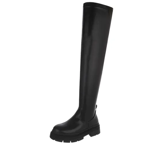 Ital-Design Elegante Overkneestiefel für Damen mit robuster Sohle - Stylische Overkneestiefel in Schwarz mit Blockabsatz und 4 cm Höhe. Ideal für trendige Outfits und bequem im Alltag. Perfekte Passform in Größe 37.