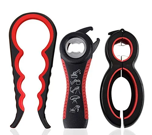 Deckelöffner 3-teiliger Flaschenöffner,multifunktionaler 4-in-1- und 5-in-1- und 6-in-1-Dosenöffner, multifunktionaler Öffner für Kinder, ältere Menschen und Arthritiskranke