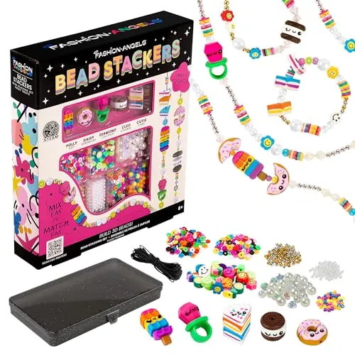 CRAYOLA Fashion Angels - Bead Stackers, Set Sweet Treats, Kit für die Herstellung von Ketten und Armbändern, 3D-Charms zum Basteln, Kreative Aktivität für Kinder, ab 8 Jahren, F13237