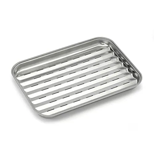 Barbecook Wiederverwendbare Grillschale aus Edelstahl, smoker und gasgrill zubehör, rechteckig 34.5x24x3cm, Silber, 1 - Pack