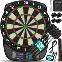 RE:SPORT® Dartscheibe Elektronisch Profi Set mit 12 Pfeilen + 24 Pro Flights + 100 Pfeilspitzen & Zubehör | E Dartautomat für 1–8 Spieler mit ...