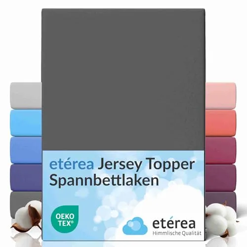 etérea Topper Spannbettlaken 200x200-200x220 cm - Oekotex Made in Green - Comfort Jersey Spannbetttuch - 100% Baumwolle atmungsaktiv & bügelfrei - Bettlaken 200x200 cm - 200x220 cm - Anthrazit
