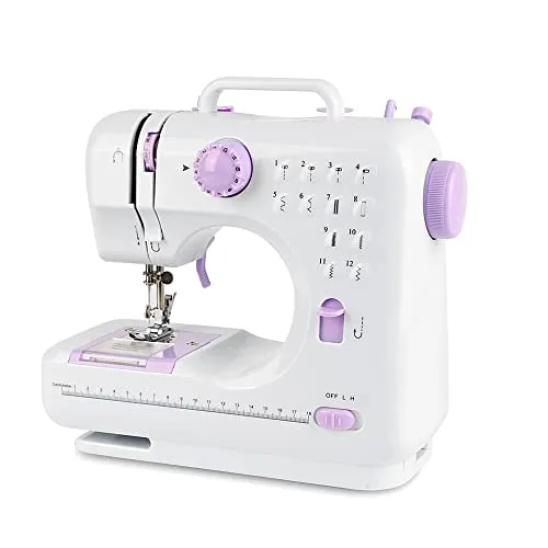 XUEQI Elektronische Nähmaschine, Mini-Nähmaschine, tragbar, mit 12 verschiedenen Stichen und Pedal, halbautomatisch, Doppelfäden, Einzelkopf-Maschine, Modell 505