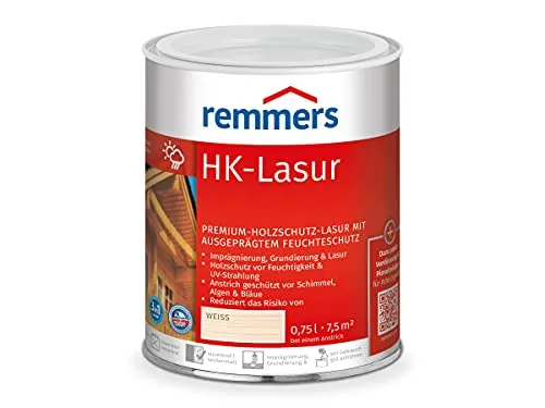 Remmers HK-Lasur 3in1 weiß, 0,75 Liter - Beizen – Premium Holzlasur für außen mit 3in1-Funktion: Imprägnierung, Grundierung & Lasur. Bietet hervorragenden Schutz vor Feuchtigkeit und UV-Strahlung.