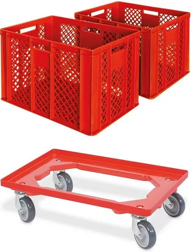 BRB-Lagertechnik Stapelbox 2x Eurobehälter/Bäckerkiste, LxBxH 600x400x410 mm + Transportroller, Stoßfest, robust und formstabil