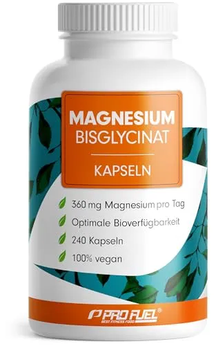 Magnesium Bisglycinat Kapseln 240x - hochdosiert & bioverfügbar - Magnesiumpräparate mit 360 mg elementarem Magnesium pro Tag, ideal für Sportler und zur Unterstützung der Muskelfunktion. 100% vegan und laborgeprüft für höchste Qualität.