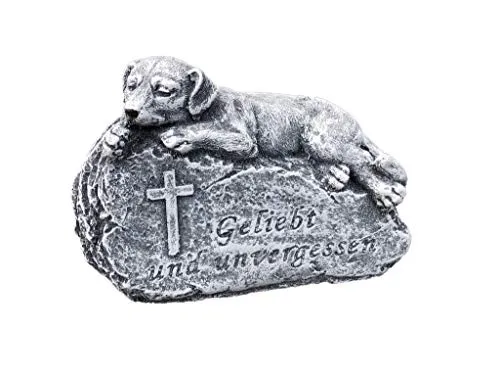 Grabschmuck Grabstein Hund Geliebt und unvergessen, Frost- und wetterfest bis 30°C, massiver Steinguss