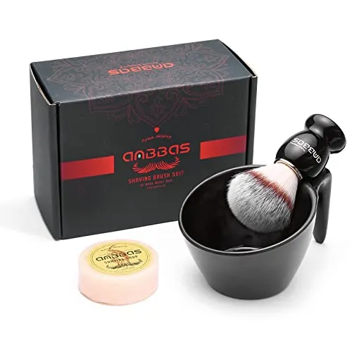 Anbbas Rasierpinsel, Holzgriff Bartpinsel aus Nylonhaar mit POP Rasierbecher aus Melamin,100g Rasierseife Rasierset für Herren Nassrasur,Haarentfernung für Frauen