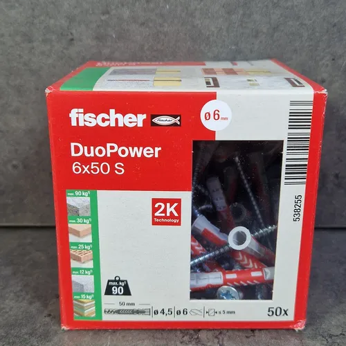 Fischer DUOPOWER 8x40 S, VPE 50 Stück - Dübel für optimale Haltewerte, ideal für verschiedene Baustellen und Materialien, mit 50 Stück für umfangreiche Projekte.