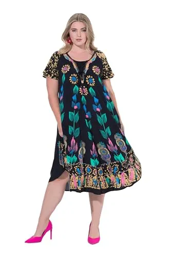MIAMODA Damen große Größen Übergrößen Plus Size Kleid, A-Linie, floraler Mustermix schwarz 52 842329100-52