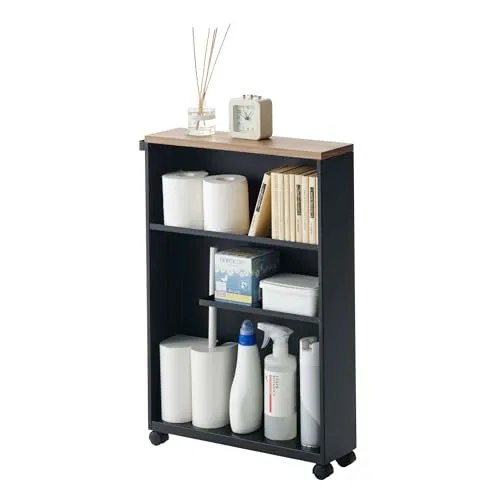 YAMAZAKI Tower Aufbewahrungswagen aus Stahl mit Holzablage - modern und platzsparend - Schlanker Aufbewahrungswagen mit Rollen für einfache Mobilität. Ideal für Nischen, bietet diskrete Aufbewahrung. Maße: 47,5 x 13 x 68 cm. Stilvolle Holzablage sorgt für natürliche Akzente in Ihrem Zuhause.