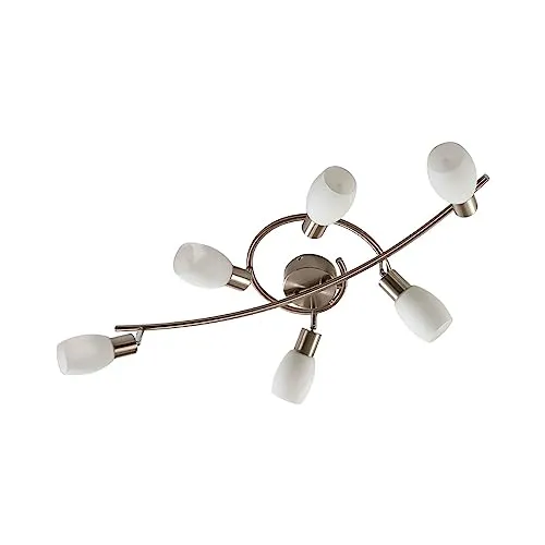 Lindby Glas Deckenlampe 6x E14 - Elegante Deckenlampe mit 6 dreh- und schwenkbaren Spots aus weißem Glas, ideal für die Ausleuchtung großer Räume wie Wohnzimmer und Küche. Zeitloses Design in nickel satiniert.