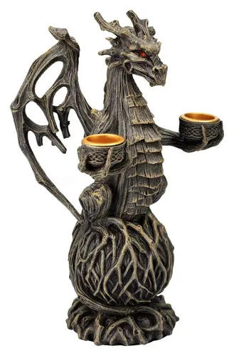 Figuren Shop GmbH Kerzenständer Kerzenhalter Walddrache - Forest Dragon - Fantasy Kerzenständer Deko