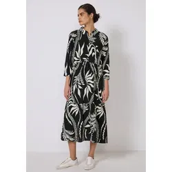 Street One Studio Damen F144509 Blusenkleid mit Volants, Schwarz, Größe 36 - Freizeitkleid mit elegantem grafischen Muster, Hemdkragen und weich fallenden Volants aus angenehmer Viskose, perfekt für stilvolle Anlässe.