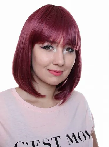 Bob mittellang glatte matte natürliche Alltag kurze Perücke Pflaume Rot C2436