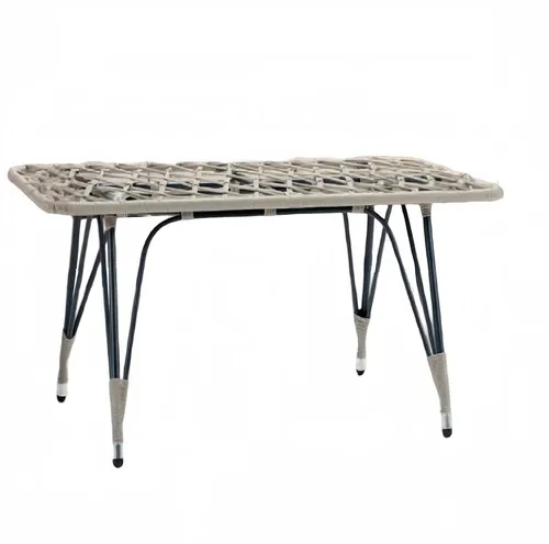 Moderner Rattan Couchtisch für Terrasse und Balkon - Eleganter Beistelltisch aus Cremeweißem Rattan, ideal für den Außenbereich. Maße: 145 x 85 x 65 cm. Robuste Bauweise mit 2 Jahren Herstellergarantie für stilvolle Akzente.