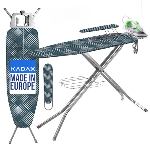 KADAX Bügelbrett mit Ärmelbrett - Höhenverstellbar & Rutschfeste Füße - Bügelbrett mit 120x30cm Bügelfläche, inklusive Kabelhalter und Ablage. Ideal für sicheres und bequemes Bügeln, Made in EU und in eleganten Farben erhältlich.