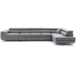 NEXT COLLECTION Ecksofa WILD XXL mit Bettkasten, Hohe Metallfüße, verstellbare Kopfstützen, Liegefläche 125x240, Rechts, Hellgrau - Hellgrau