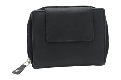 LEAS Damenbörse im Querformat aus Echt-Leder, schwarz - Damen-Geldbörsen, handgefertigt aus edlem Rind-Leder mit Platz für bis zu 11 EC-Karten und einem praktischen Münzfach – ideal für den Alltag.