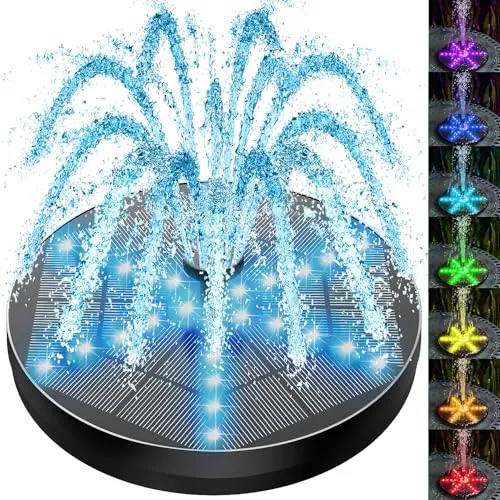 SZMP Solar Springbrunnen für Draussen 2024 Upgrade - Springbrunnen für Gartenteiche mit 8 Sprüh-Effekten und 30 LED-Lichtern, ideal zur Dekoration und Anlockung von Kolibris, bietet eine automatische Nachtbeleuchtung für bis zu 4 Stunden.